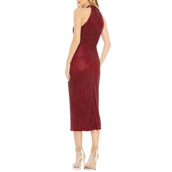 Mac Duggal Beaded Sleeveless Burgundy Formal Midi Dress  Size 8 NWT - Picture 2 of 11